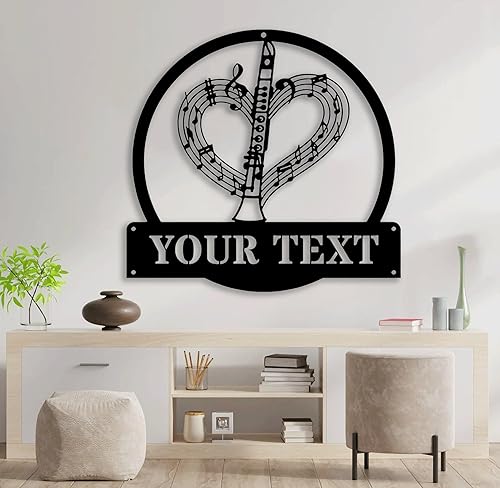 Miniatura 5 de Letrero de metal personalizado con música para clarinete con luces LED, letrero de metal personalizado para clarinete musical, regalos para hombres,