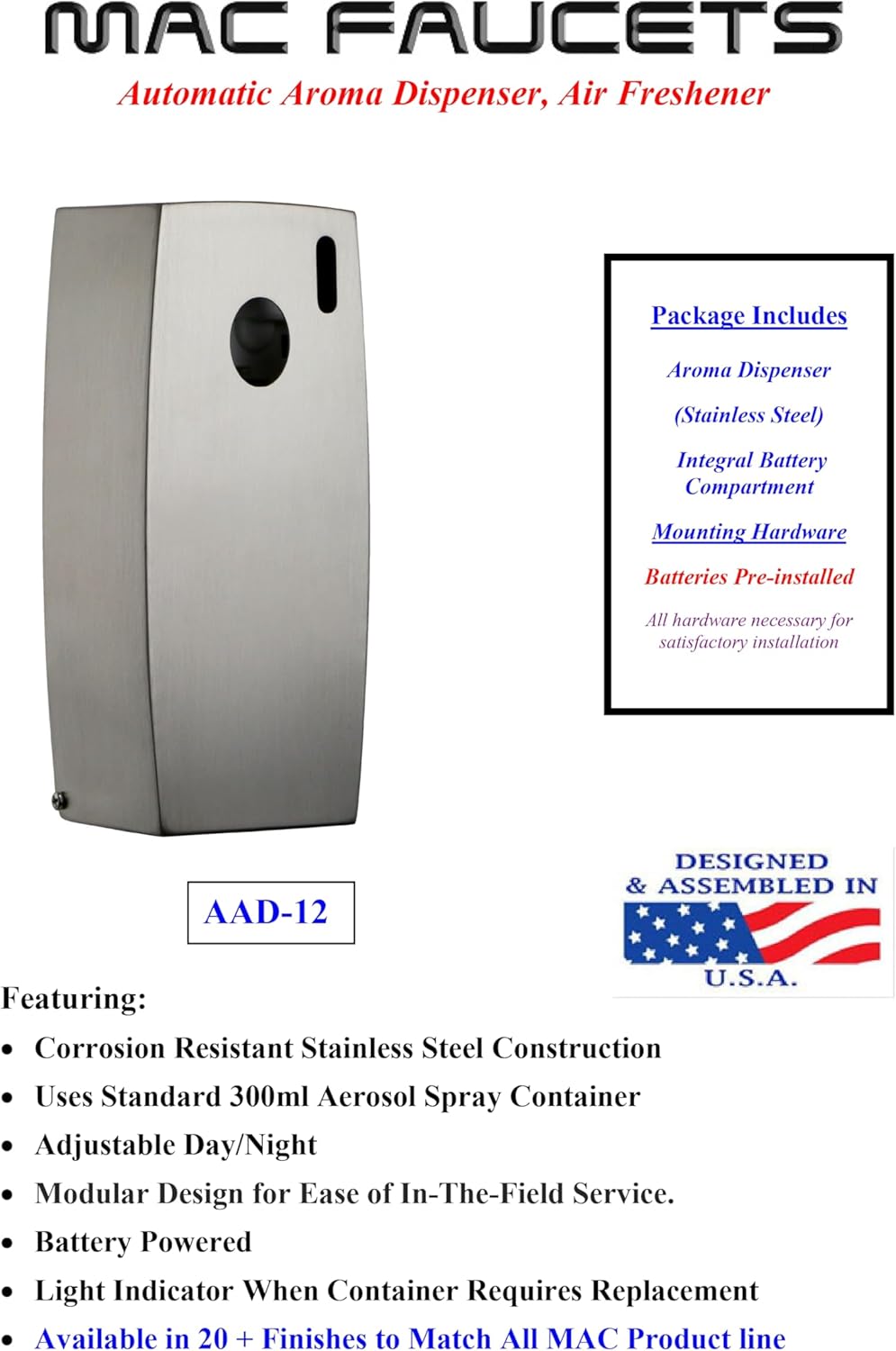 Automatic Wall Mounted Aroma Dispenser Air Freshener – Polished Stainless Steel