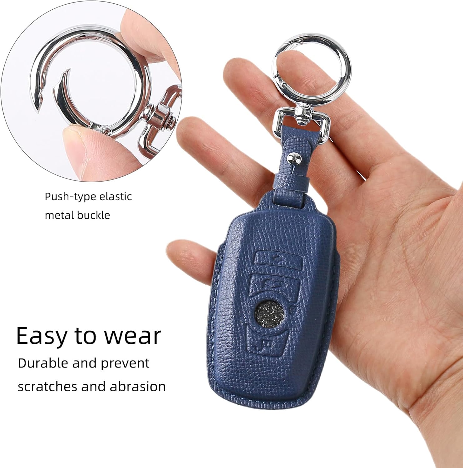 for BMW Genuine Leather Key Fob Cover with Keychain Shell for BMW 1 3 4 5 6 7Series X3 X4 X5 X6 M5 M6 3GT 5GT-Blue - Image 5