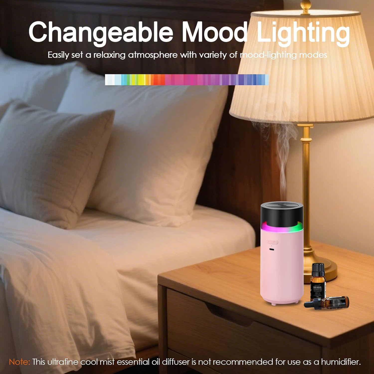 HODEMI Cordless Diffuser for Essential Oil,Portable Cool Mist Aromatherapy Car Diffuser,Built-in 3000mAH Rechargeable Battery,4/8 Timer Modes, Auto On/Off with Car,for Home,Office,Travel (Pink) - Image 6