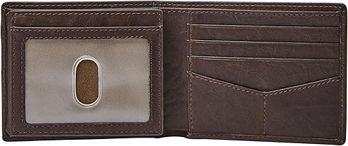 Miniatura 2 de Fossil Billetera plegable de cuero para hombre con ventana de identificación abatible para hombres, Neel Brown