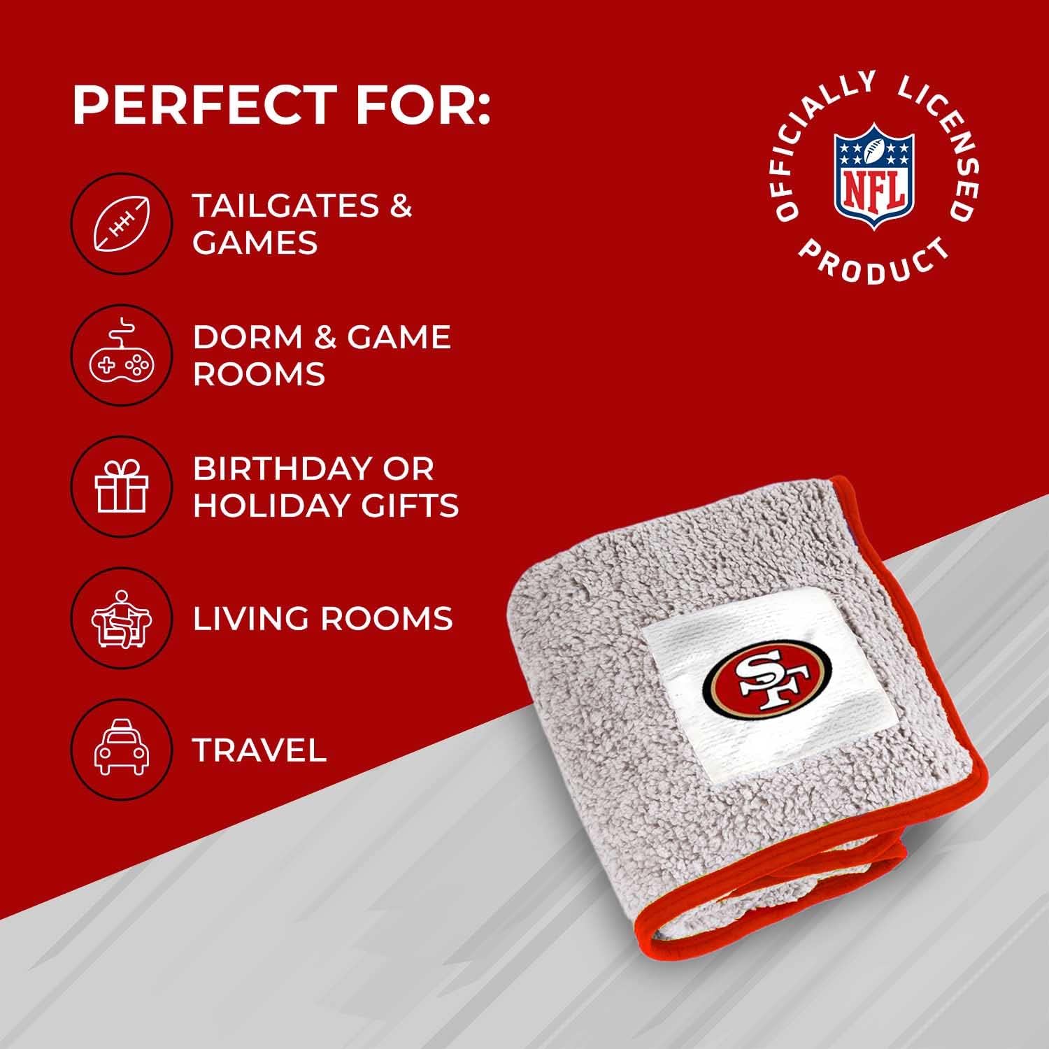 Northwest NFL Silk Touch Sherpa Throw Blanket - Soft & Fluffy - Great for Gamedays - 60" x 50" - Experience Ultimate Comfort (San Francisco 49ers - Red) - Image 5
