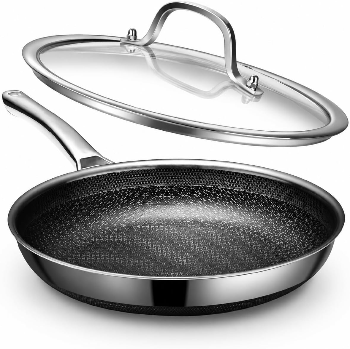Non Stick Frying Pans, 12 inch Hybrid Ceramic Baking Pans with Lid | Commercial Baking Pan,Cooking Egg Skillet Pan, Induction & Oven-Safe, PFOA/PFAS/PTFE Free