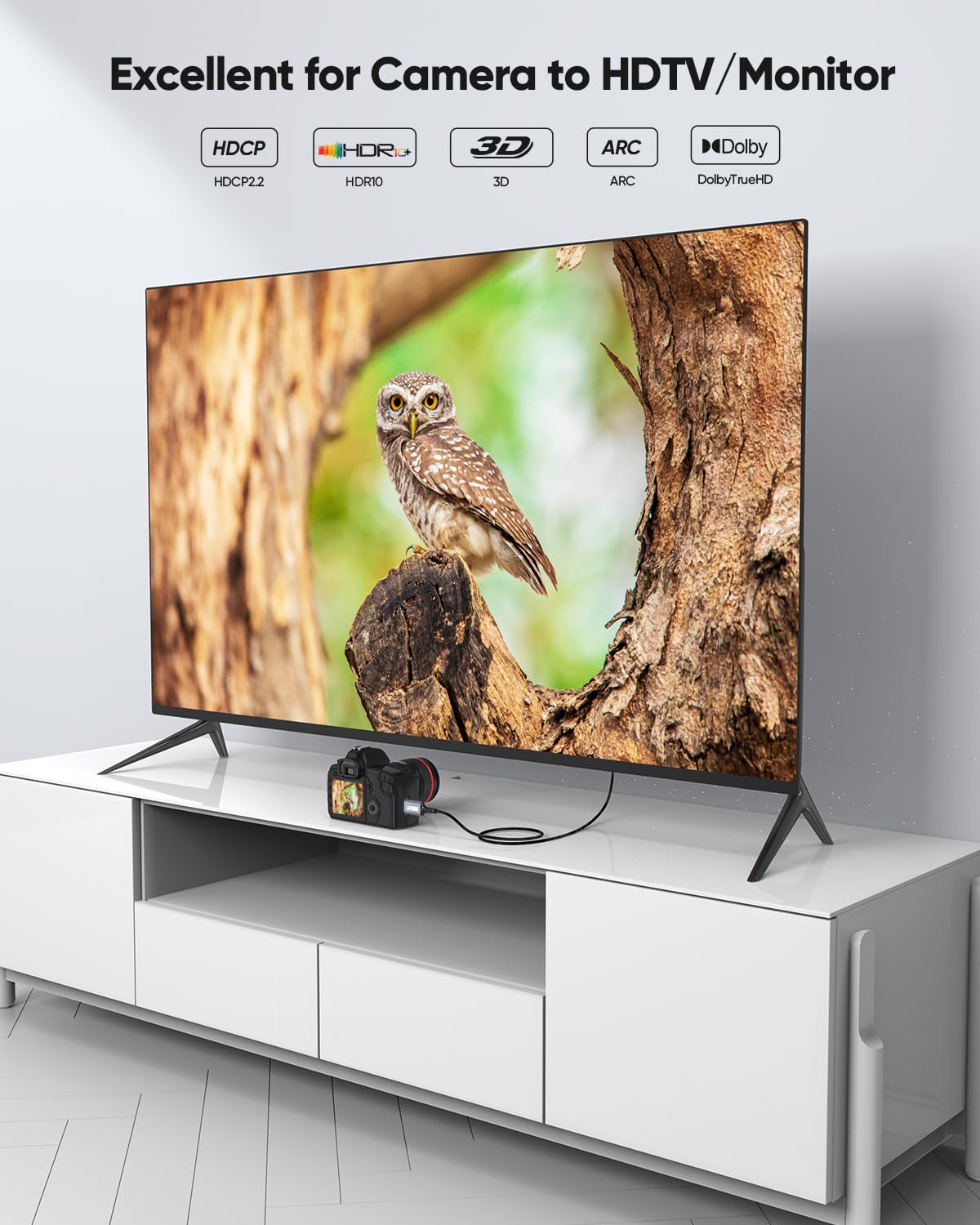 Câble HDMI vers Mini HDMI 4K tressé de 2,8 m, 4K @ 60 Hz, 18 Gbit/s, HDR, 3D, ARC, HDMI Mini 2.0 compatible avec moniteur portable, appareil photo, caméscope, tablette, téléviseur HD