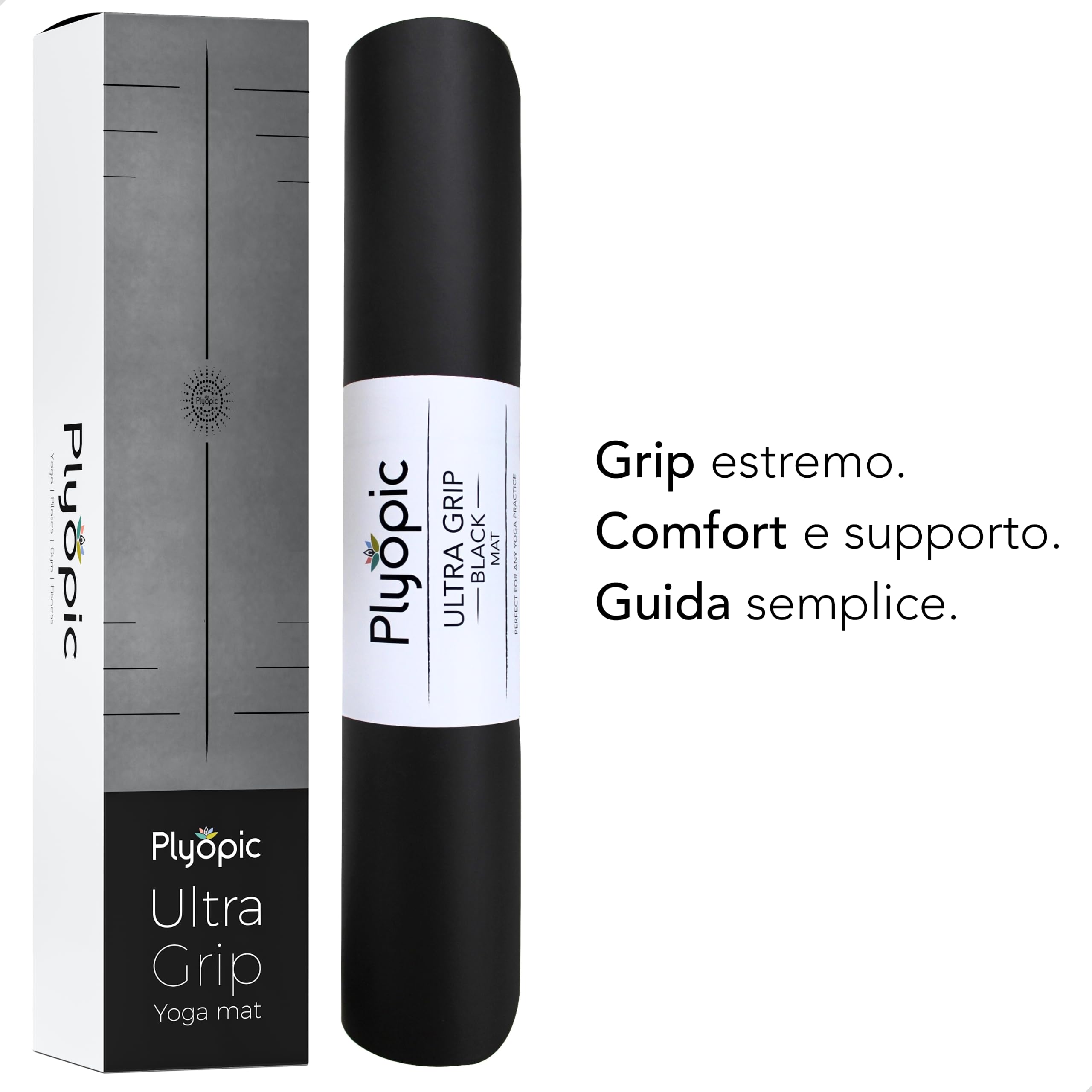 Plyopic Tappetino Yoga Ultra-Grip Pro | Antiscivolo ESTREME - Presa Asciutta e Bagnata - Linea di Allineamento - Per Yoga, Pilates, Esercizio, Bikram e Hot yoga