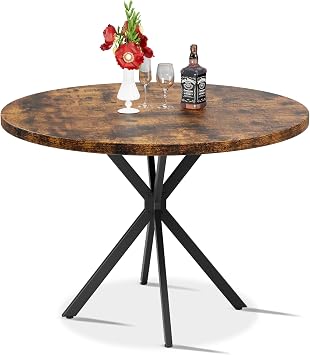 Round Dining Table 39" Modern Brown Table with Black X Base for 4-5 People, Perfect for Small Spaces & Apartments