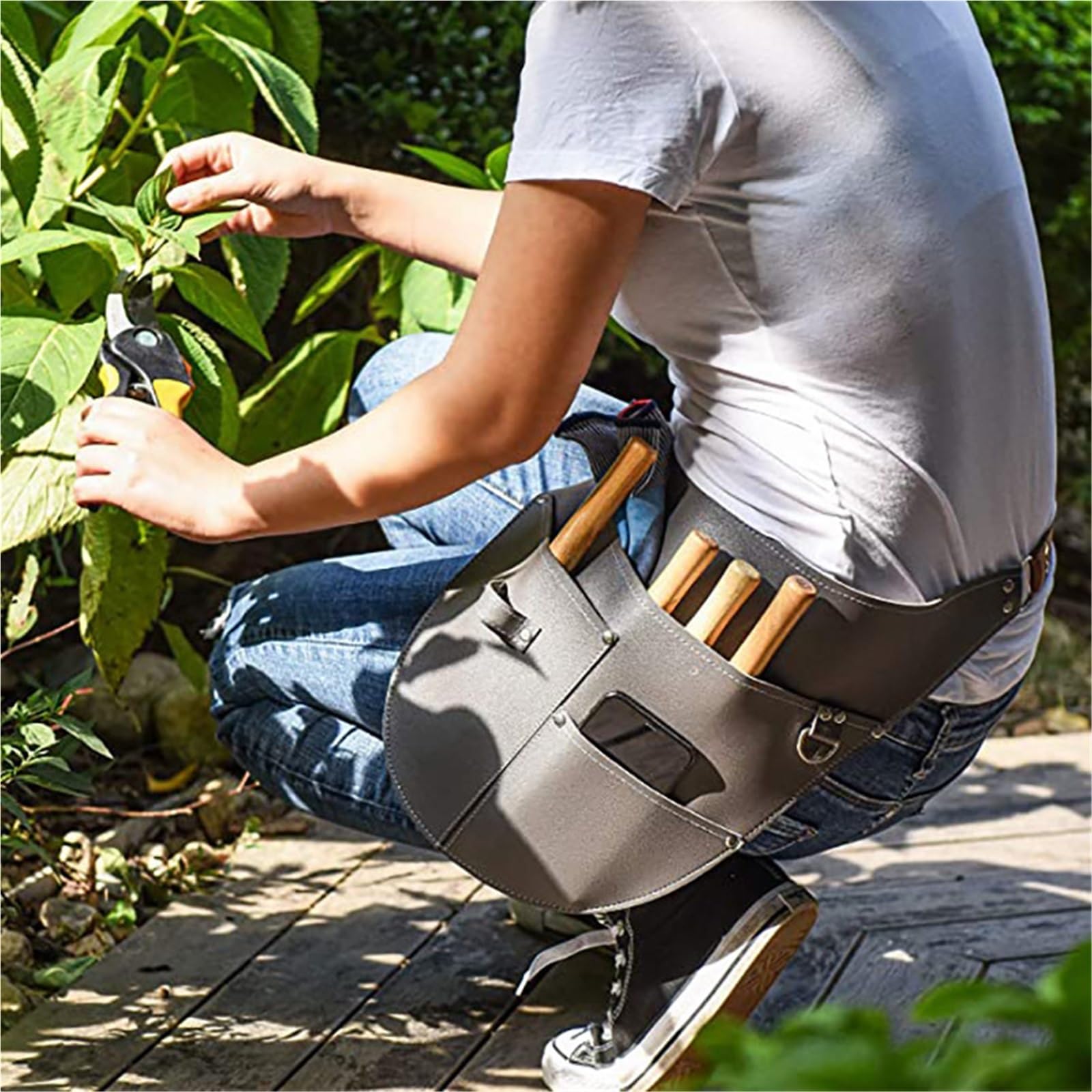 Cinturon Herramientas Delantal de cintura cuero PU impermeable | Con bolsillo ajustable for herramientas for carpintería de jardinería.