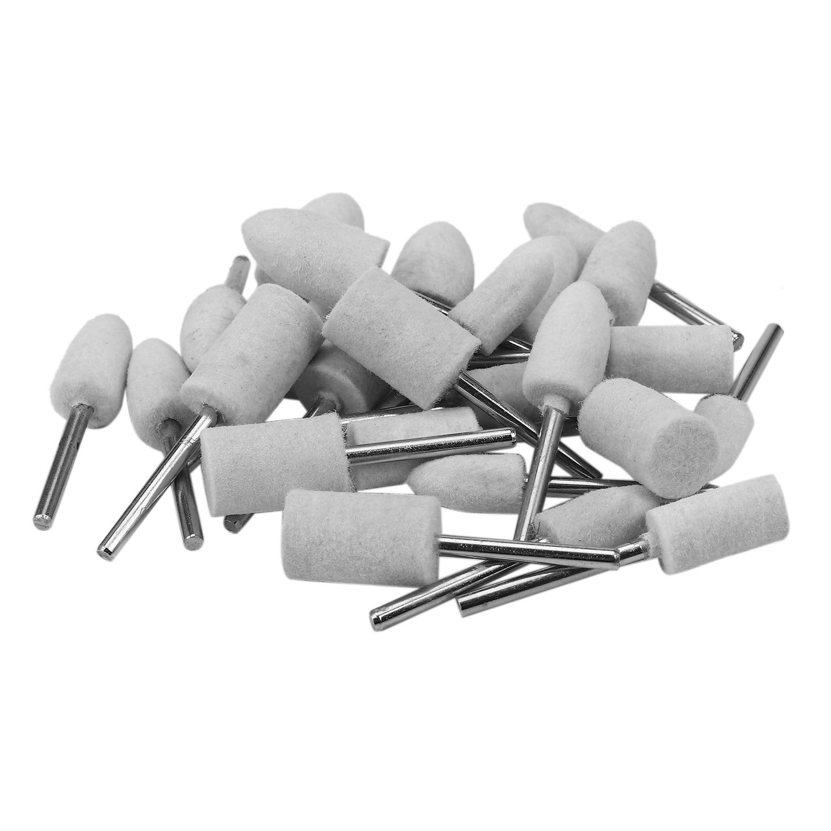 Pasuihcay 25Pcs Set 1/8 inch Felt Polishing Buffing Points Mounted Imitation Wool for Rotary Tool, White