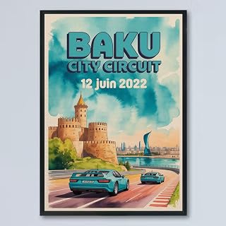Vintage F1 Racing Poster–Baku City Circuit 12 Juin 2022 Circuit Motorsport Wall Art–Retro Formula 1 Race Car Print, Unique Gift for Fans, Office, Living Room, Home & Garage Décor 24Rt2c