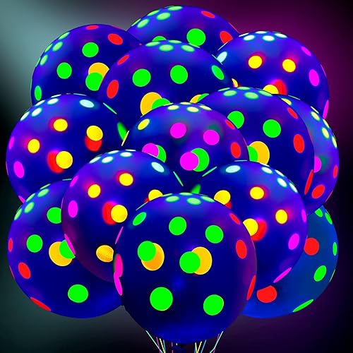 50 globos de neón que brillan en la oscuridad, suministros de fiesta de neón, globos de látex con luz negra UV, globos de látex de 12 pulgadas