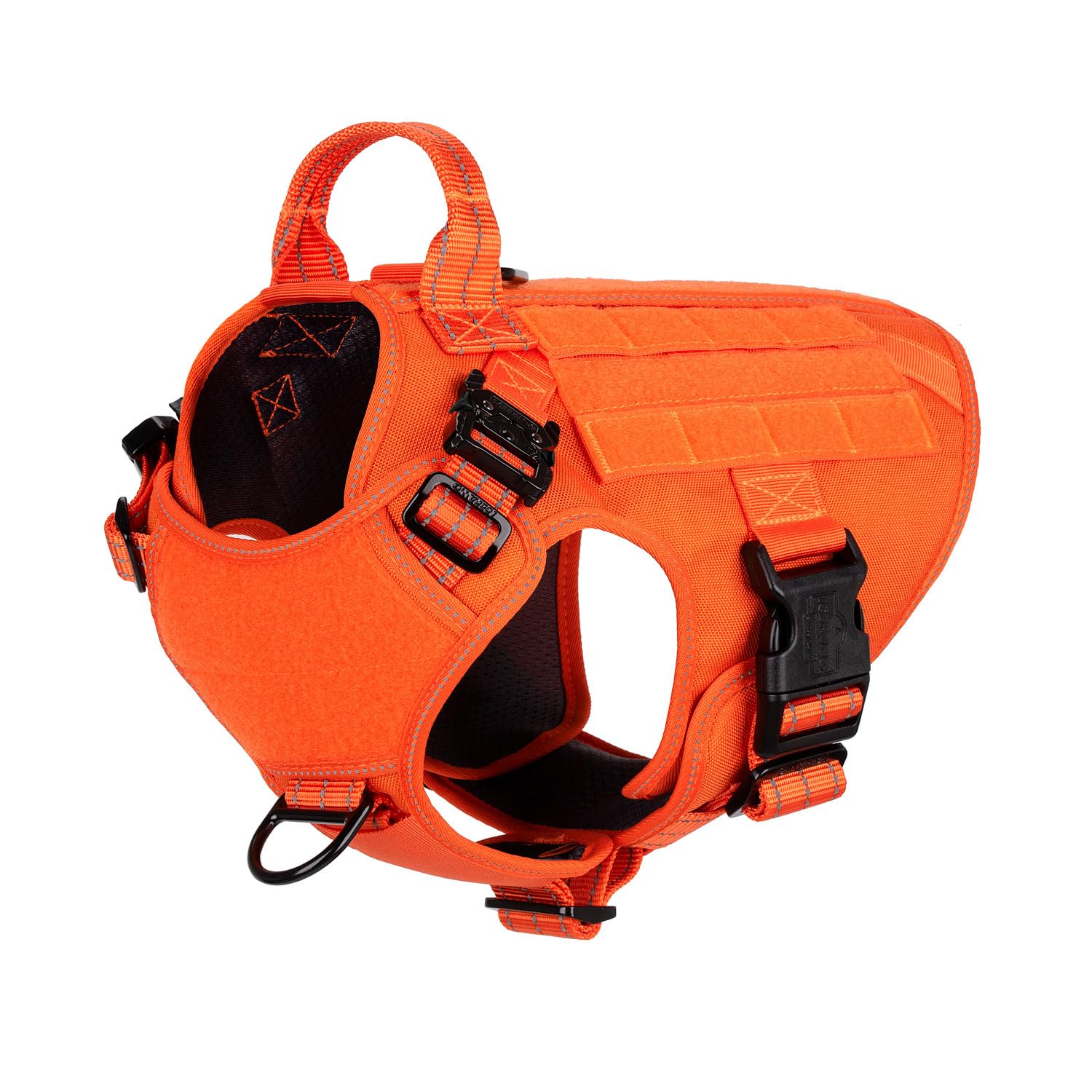 ICEFANG Tactical Dog Harness, Medium Size,2X Metal Buckle,Working Dog MOLLE Vest with Handle,No Pulling Front Leash Clip,Hook and Loop Panel (Orange,M (Pack of 1))