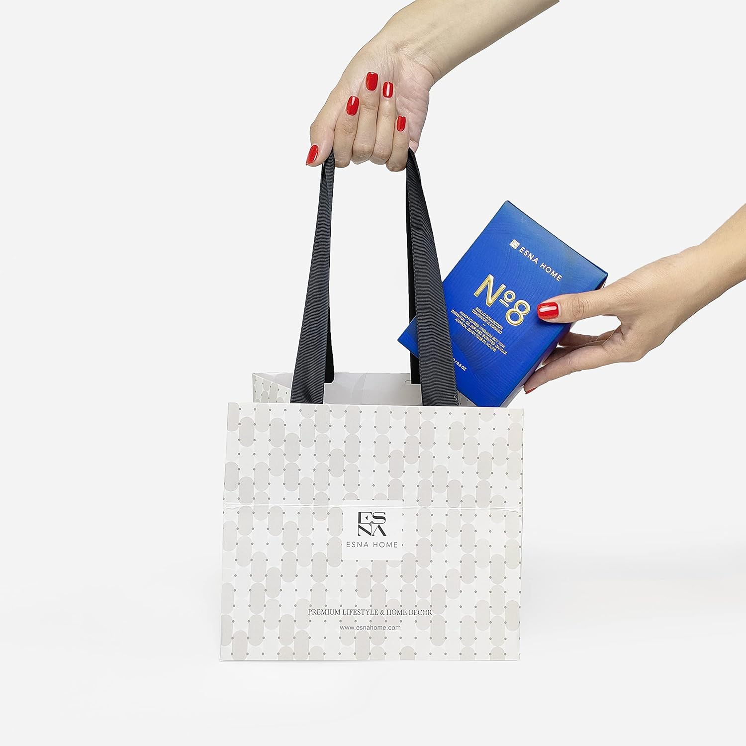 ESNA HOME Luxury Aromatherapy Soy Candle - Ocean Blue Candle 8.8oz 50h Natural Scented Candle - Lavender, Essential Oil with Premium Gift Bags with Fabric Ribbon Handles - Size 7.8 * 6.9 inch