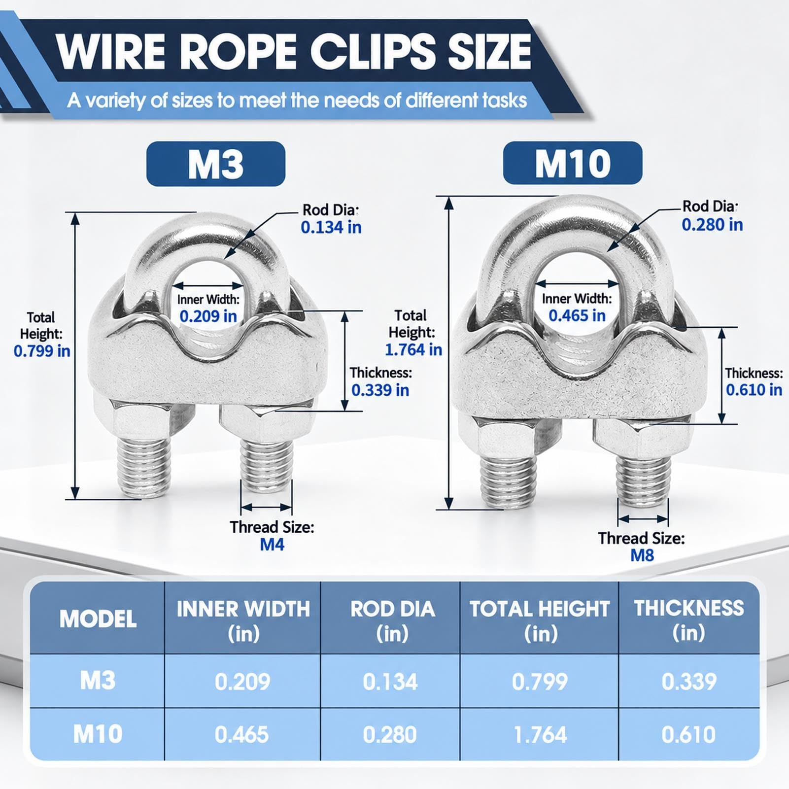 Abrazaderas Cable Acero Galvanizado M3 (Paquete 50)