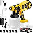 Paint Sprayer Cordless, 650W Paint Sprayer with 2 * 4.0mAh Battery, 1000ml Container 6 Nozzles & 3 Modes, Spray Paint Gun, Copper Motor Paint Sprayer for House Painting Fence Cabinets Wall (Yellow)
