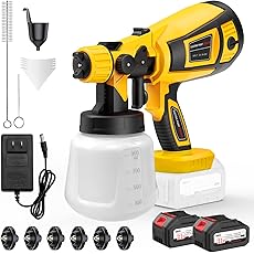 Paint Sprayer Cordless, 650W Paint Sprayer with 2 * 4.0mAh Battery, 1000ml Container 6 Nozzles & 3 Modes, Spray Paint Gun, Copper Motor Paint Sprayer for House Painting Fence Cabinets Wall (Yellow)