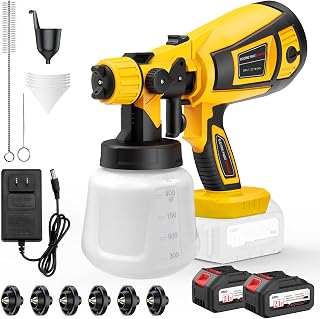 Paint Sprayer, 650W Cordless with 2 X 4.0mAh 21V Battery, 6 Nozzles & 3 Spray Modes, 1000ml Container, Copper Motor Paint Sprayer Gun for House Painting Fence Cabinets Wall