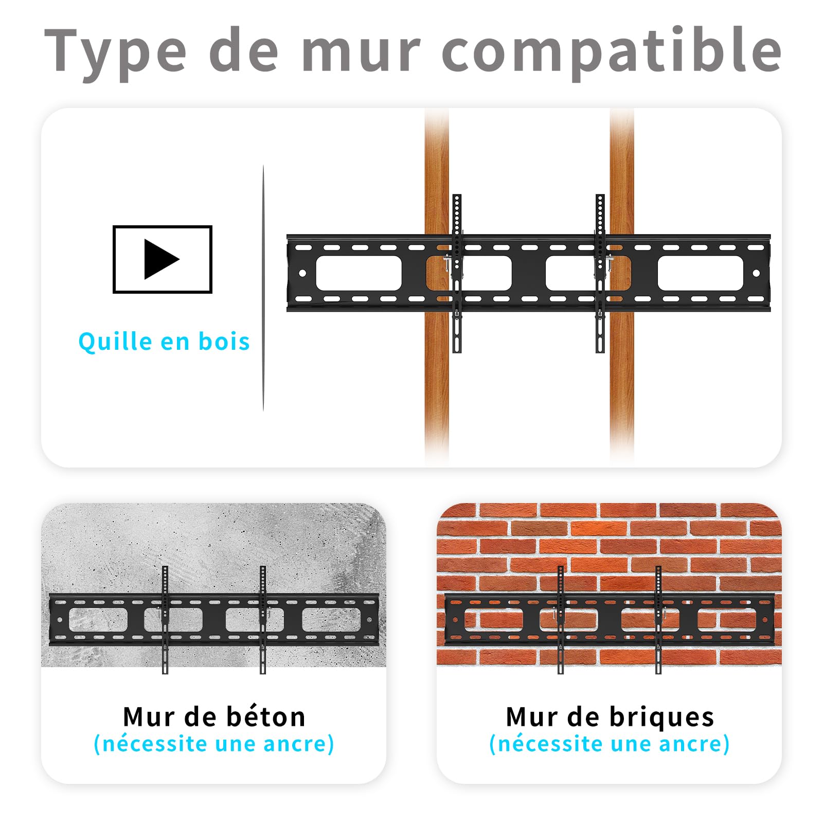 Support Mural TV pour téléviseurs de 42-70 Pouces Jusqu'à 60 kg