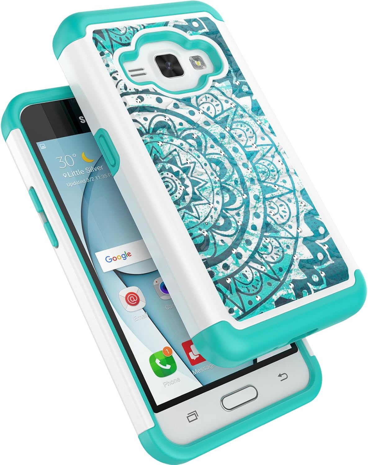 Tekcoo Galaxy Luna Case, Galaxy Amp 2 Case/Express 3 Case/J1 2016 Case, [Tmajor] Retro Pattern Cute Lovely [Datura Mnit] Bling Crystal Studded Rhinestone Rubber Plastic Bumper Cases