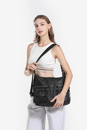 BARCELONA 21K Wash Leather Both Back and Shoulder Women's Bag 1925-6 Black