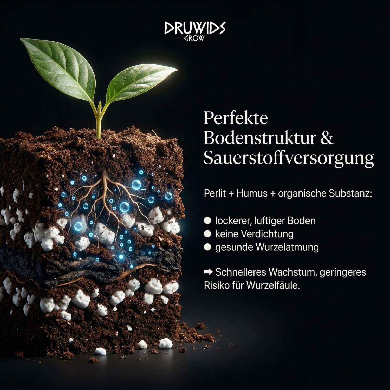 Super Soil Living Grow & Blüte Druwids Erde 1KG Perlit, Wurmhumus, Mykorrhiza NPK Dünger als Anzuchterde oder Dünger für Starkzehrer, Pflanzen und Samen Growerde Zubehör Set mit Wurzelaktivator