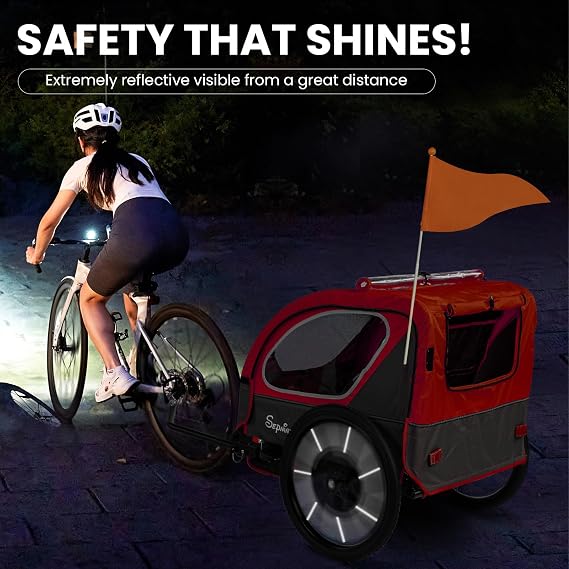 Sepnine Kids Bike Trailer, 2 in1 Canopy Carrier Converts to Pushcart Suitable for 1 to 2 Toddlers, Kids, Quick Attach to Bike, Foldable, with 5-Point Harness and Storage Bags