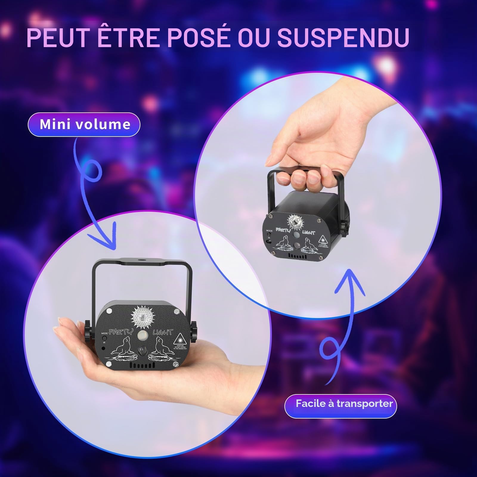 Lumière Disco Sans Fil à Batterie 4500mAh, Commande Musicale, 60 Modèles Différents, Effet Stroboscopique. Lumière de Fête avec Télécommande et USB 2M pour Famille, Enfants, Fêtes, Club