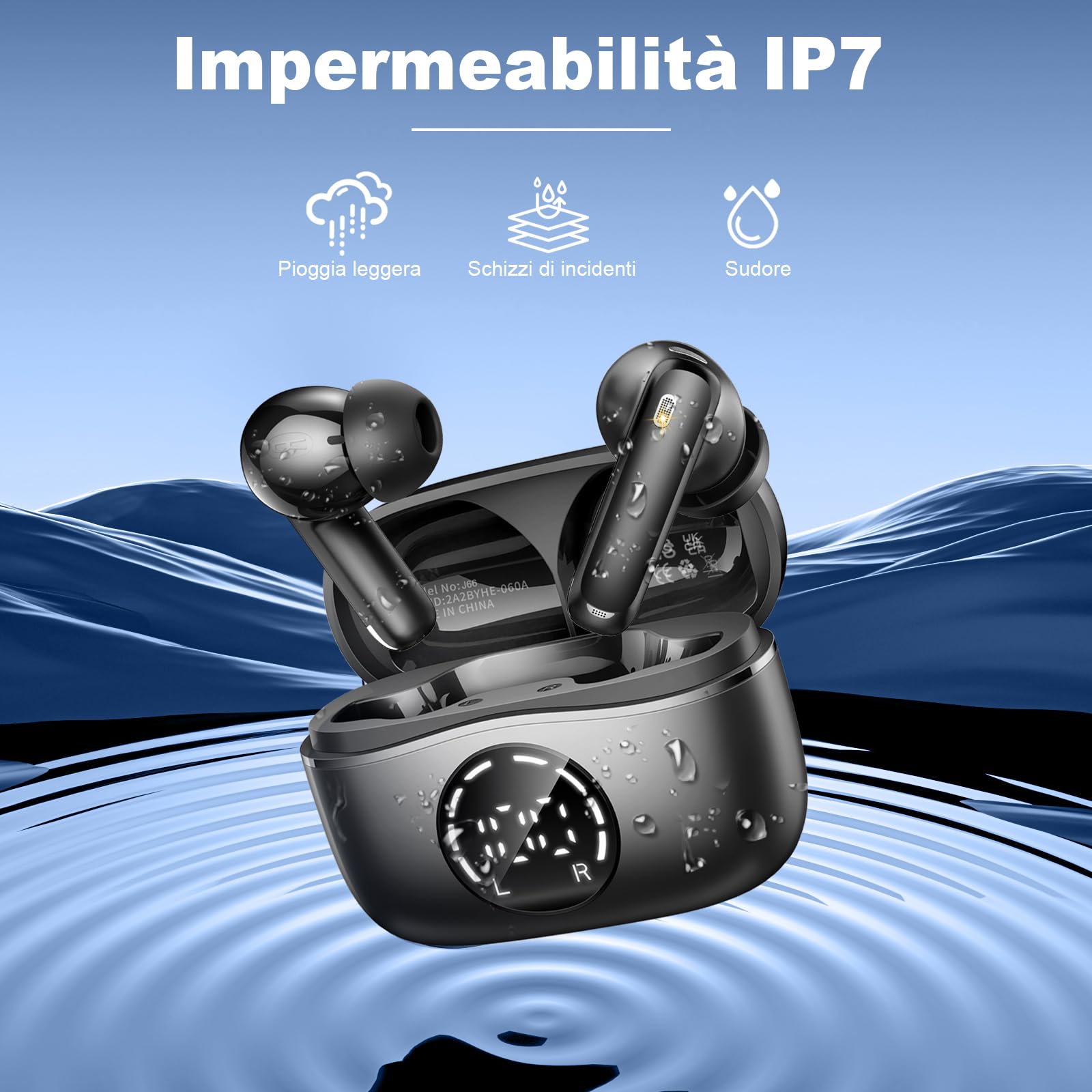Cuffie Bluetooth, Auricolari Bluetooth 5.4 Stereo HiFi, 48 Ore Cuffie Wireless in Ear con 4 Microfono Cancellazione Rumore, Cuffiette Wireless IP7 Impermeabile, Cuffie Senza Fili per iPhone Android