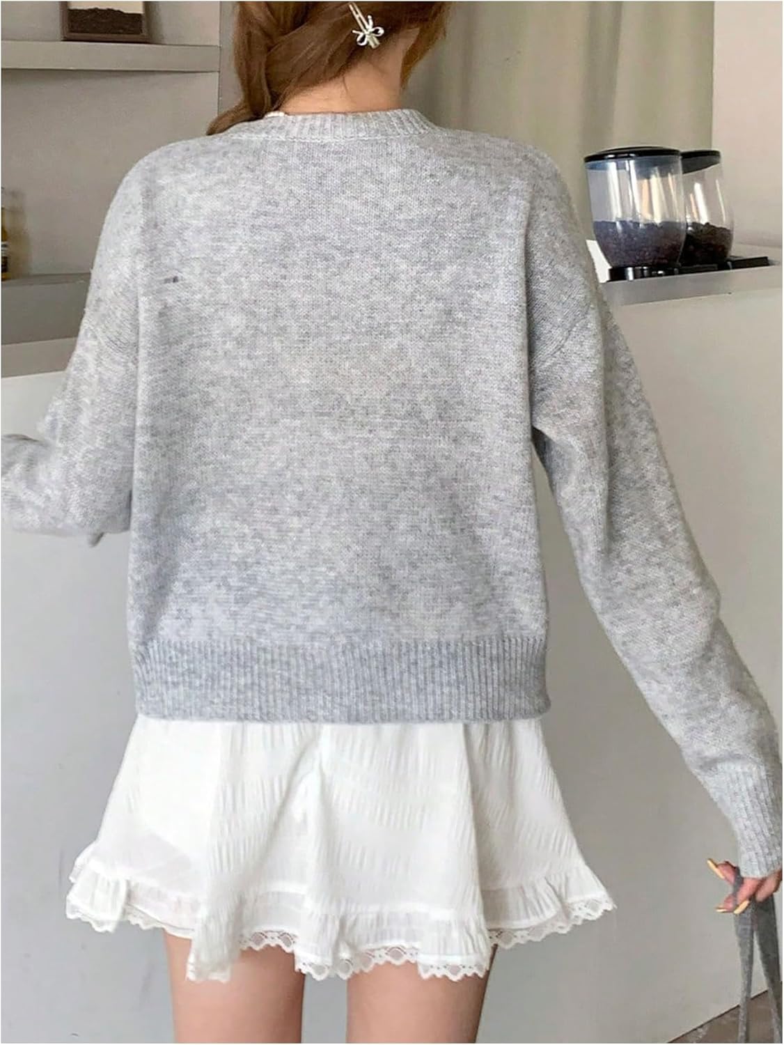 SHENHE Girl's Flower Sweater Crew Neck Long Sleeve Loose Fit Fall Preppy Knit Sweater Jumper - Image 2