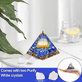 Hopeseed Orgone Pyramid for Positive Energy, Orgonite White Crystal&Lapis Lazuli Stone Healing Crystals Pyramid Set for Reduce Stress Chakra Reiki Healing Meditation Attracts Lucky