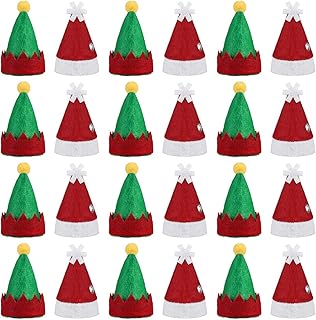 Amosfun 48pcs Mini DIY Christmas Hat Elf Christmas Cap Lollipop Top Wraps Toppers Wine Bottle Cap for Lollipop Candy Cover Decorations Craft