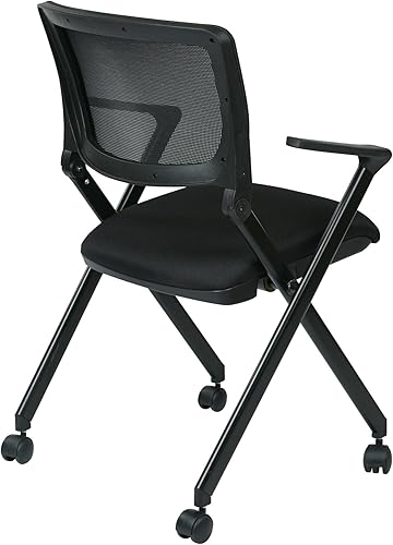 Miniatura 4 de Office Star FC Series - Juego de 2 sillas plegables con malla transpirable y asiento de tela acolchado, color negro icono con marco negro