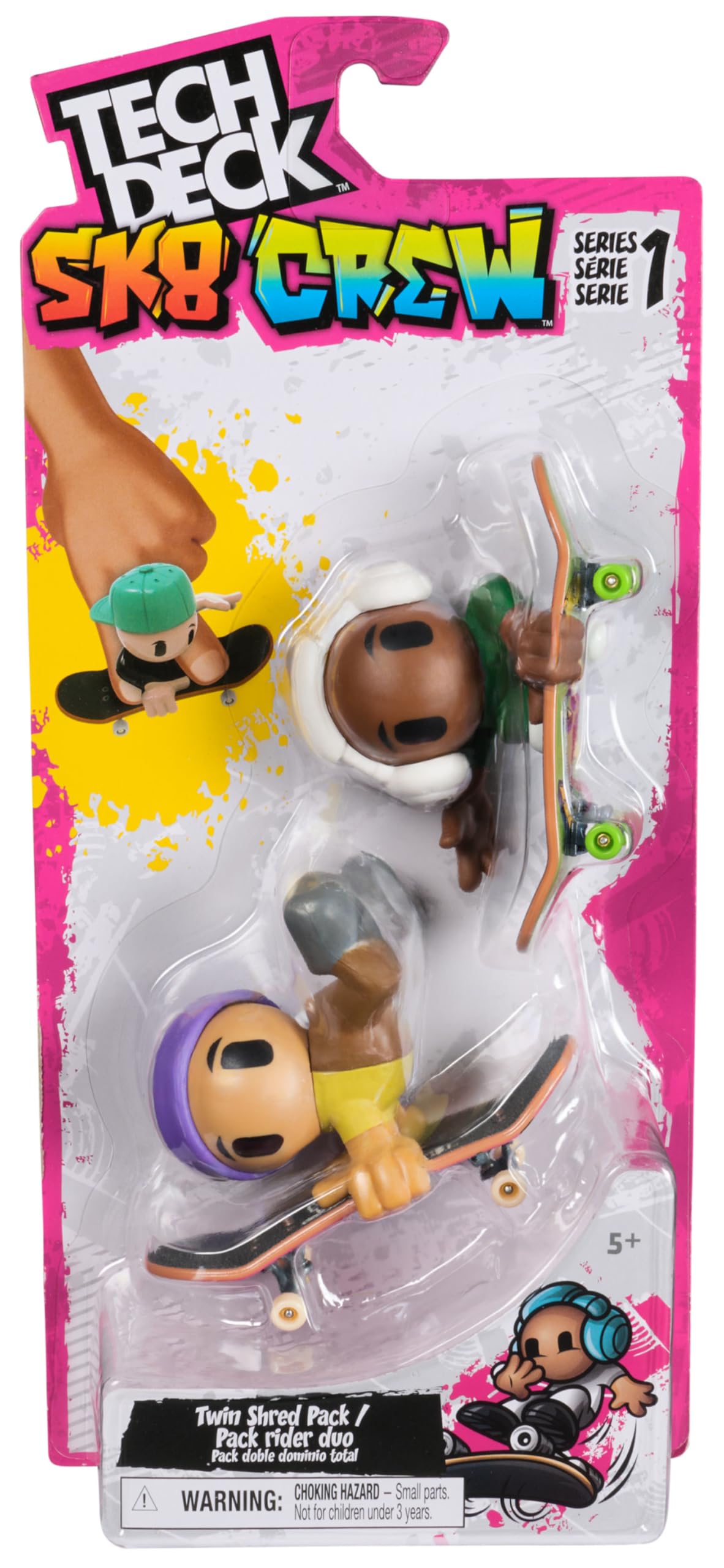 Sk8 Crew, 2-Pack Exclusive Fingerboards with Assistive Figures, Collectible and Customisable Mini Skateboards, Kids’ Toys for Ages 5 and up (Styles May Vary)