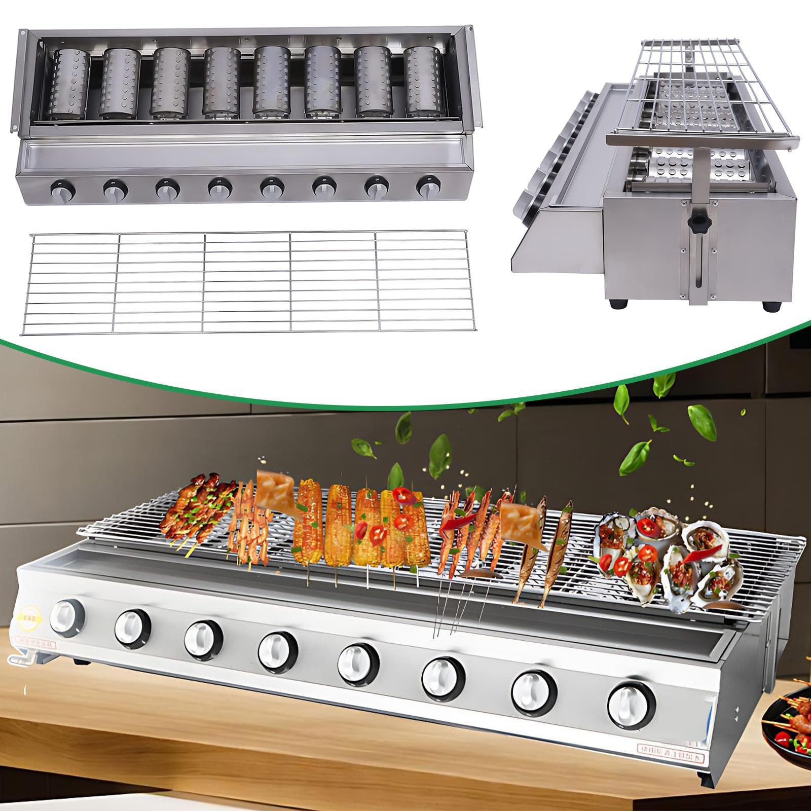 Handlowy grill gazowy ze stali nierdzewnej z 8 palnikami, wytrzymały grill do restauracji, imprez na świeżym powietrzu i gotowania na podwórku, idealny do gastronomii i dużych spotkań