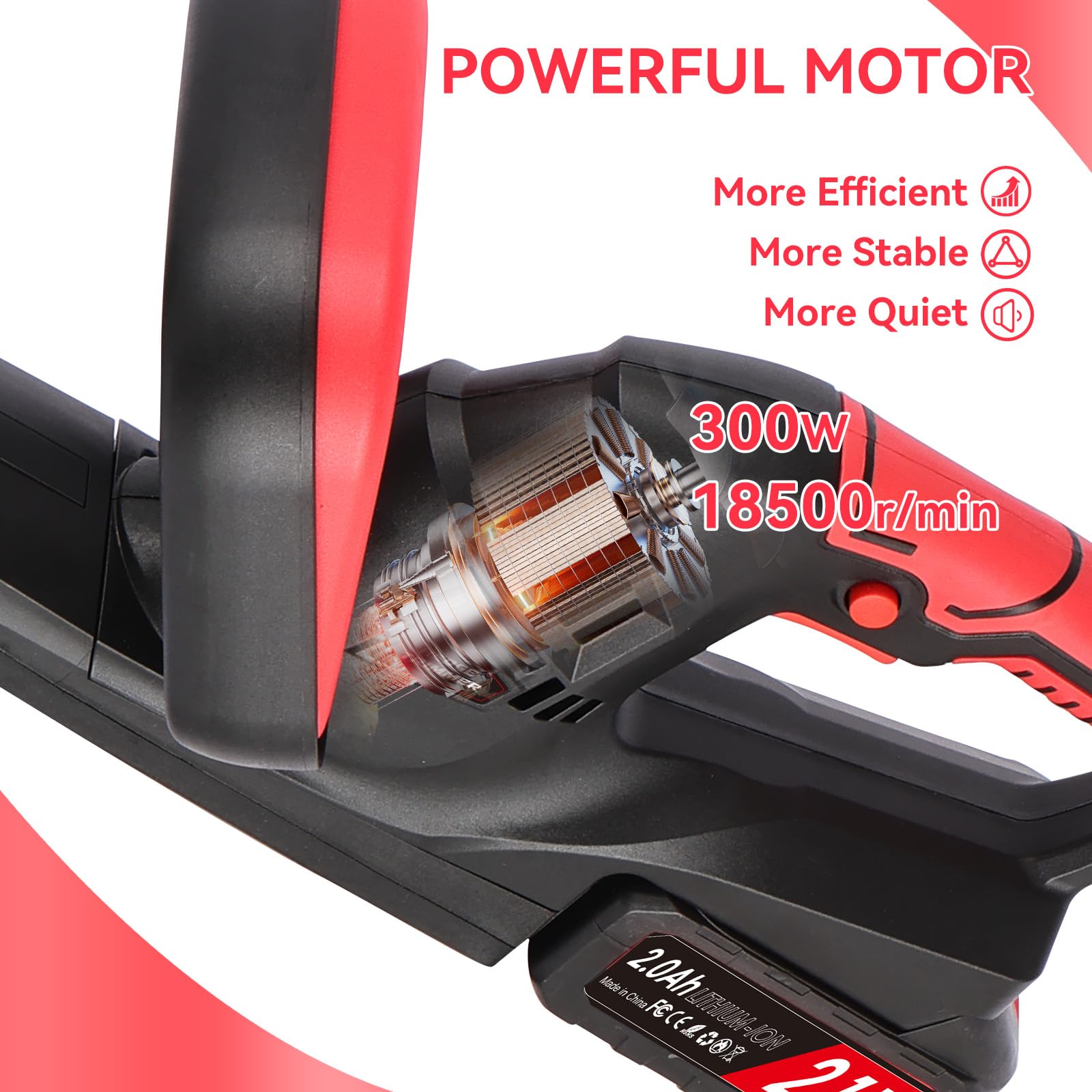 Tagliasiepi a Batteria 48cm, Tagliasiepi Elettrico Brushless con 2 Batterie da 2000mAh,15mm Distanza Denti,Tagliasiepe Giardino a Batteria per Siepi, Arbusti, Potatura