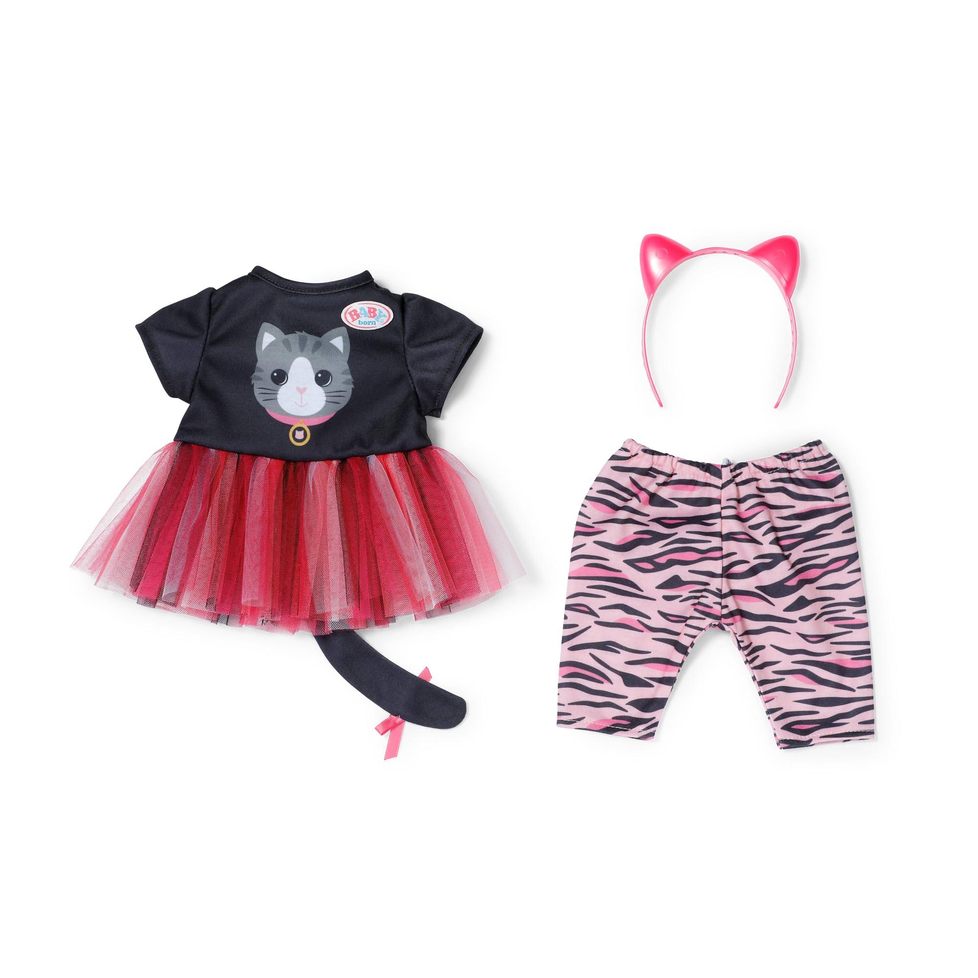 BABY born cat outfit with dress with tulle skirt, trousers, headband for 43cm dolls, Pink