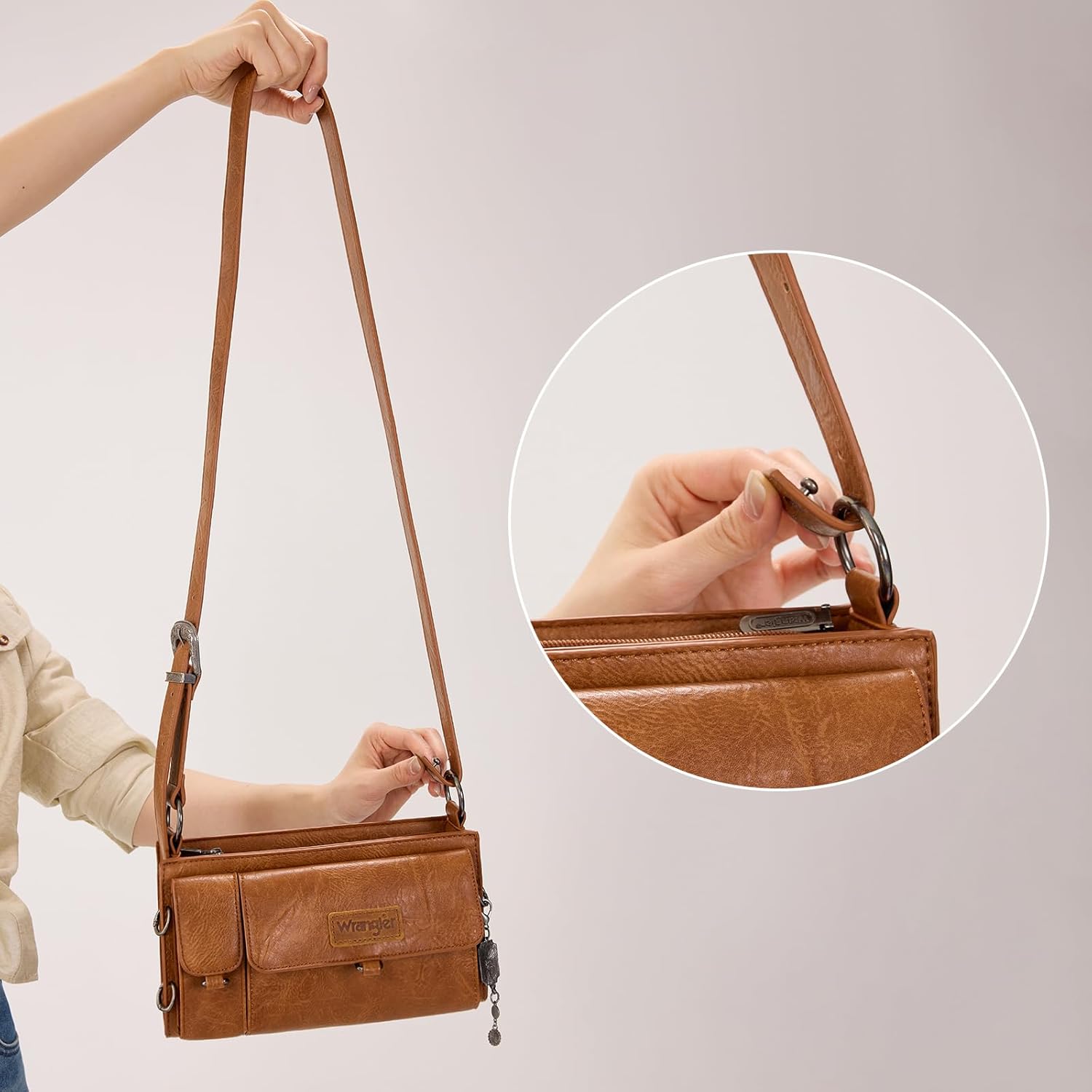 Wrangler Y2K Purse Small Shoulder Bag for Women with Western Detachable Charms & Multiple Pockets - Image 4