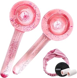 Novovida Ice Globes for Facials, 2PCS Ice Globes (INCL Headscarf, Sponge Pad) Facial Globes Face Globes Cooling Globes Facial Massager for Daily Beauty Tighten Skin Anti Ageing Reduce Puffy & Wrinkle
