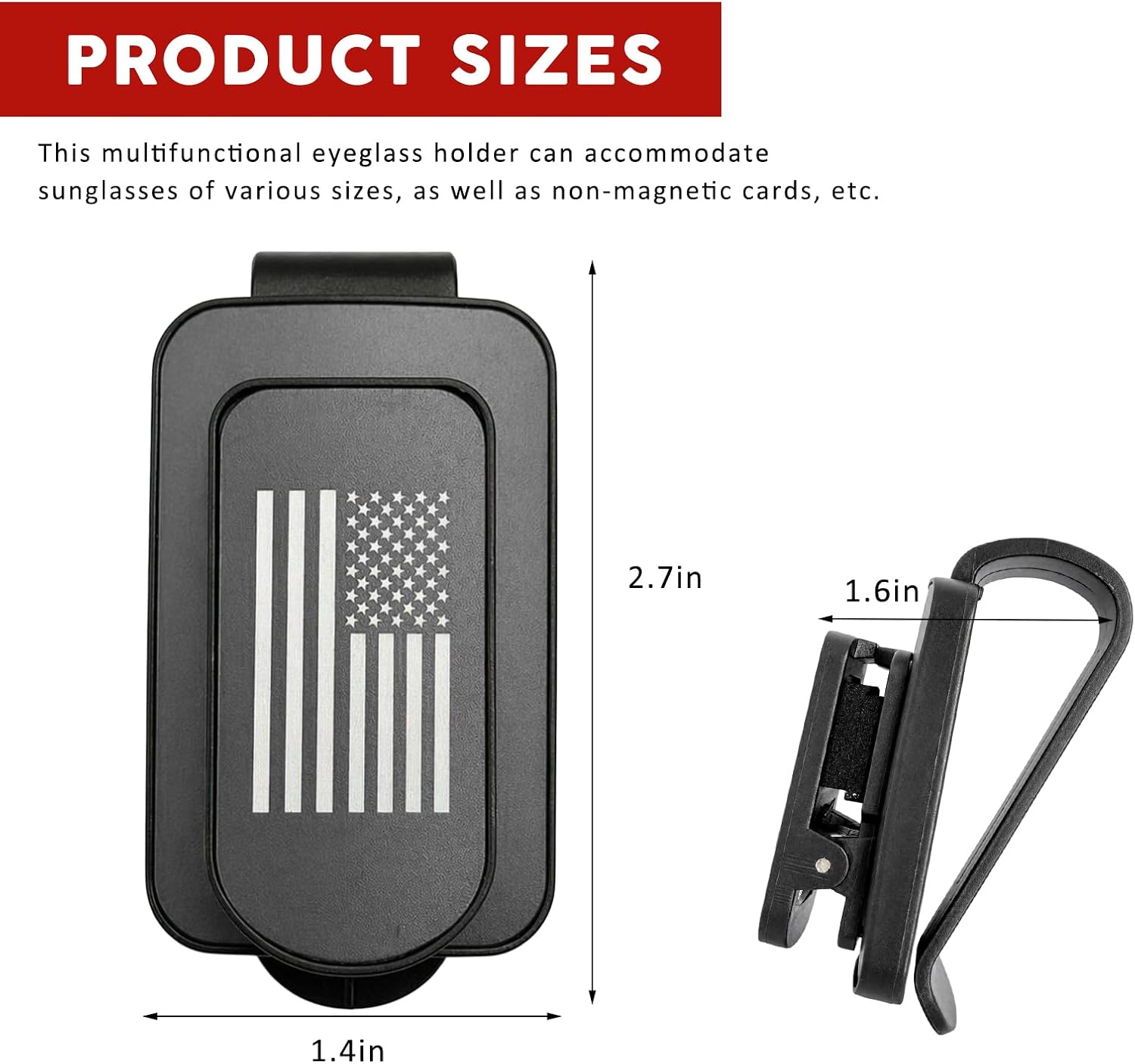 US Flag Sunglasses Holder for Car Sun Visor (Black & Gray) image 2