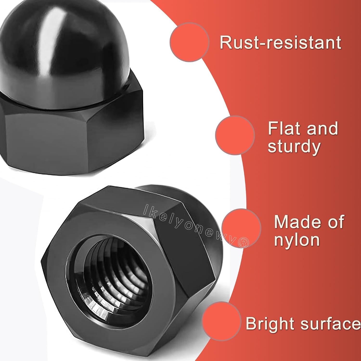 lkelyonewy M8 Nylon Acorn Nuts Metric Black Inner Threaded Cap Nuts Assortment Female Thread Dome Hex Nut Caps Covers for Screws Bolts (50 Pcs)