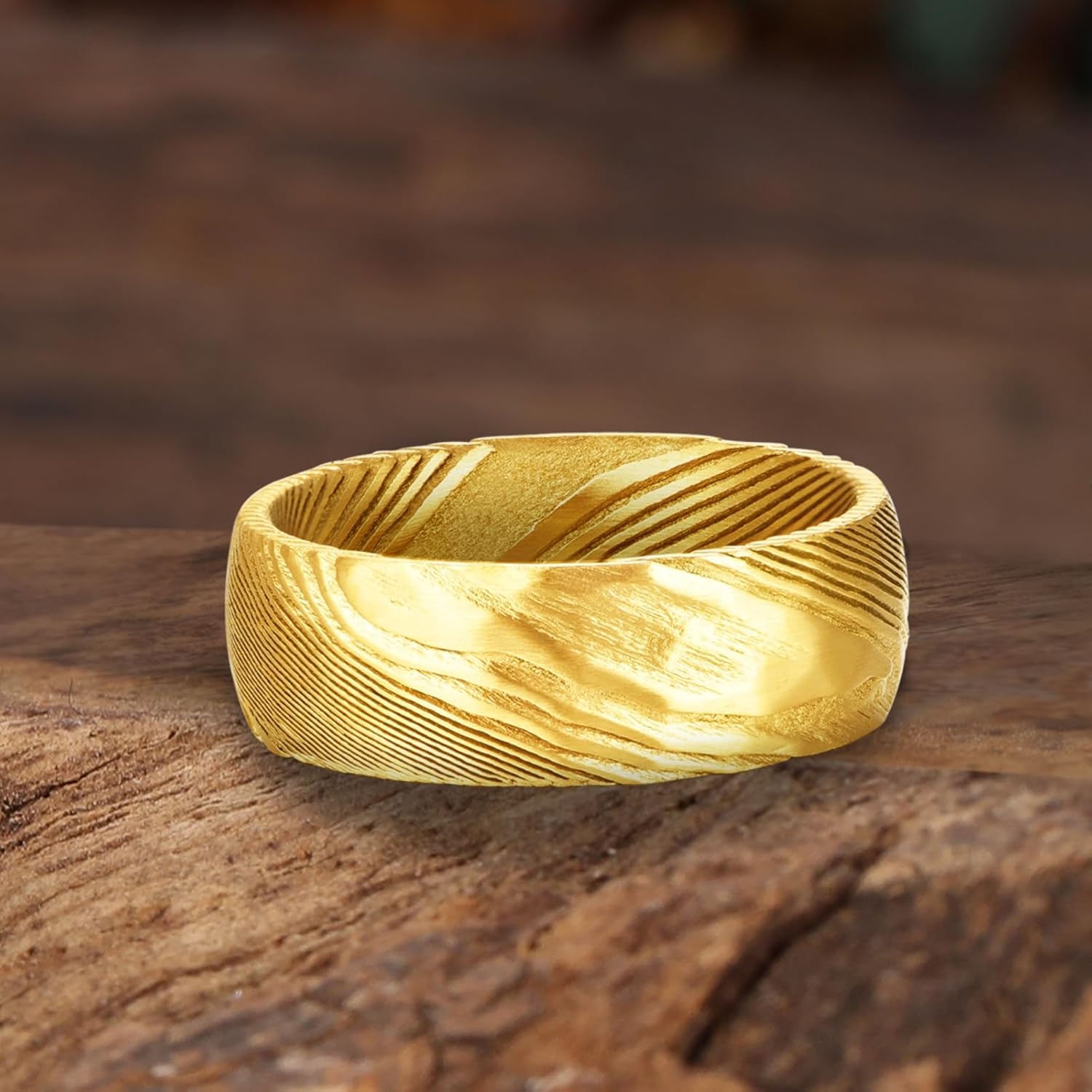 NUNCAD Damascus Ring 8mm Black/Gold/Silver Engagement Wedding Bands Jewelry Gifts for Boys Father's Day Size 7-12 - Image 3