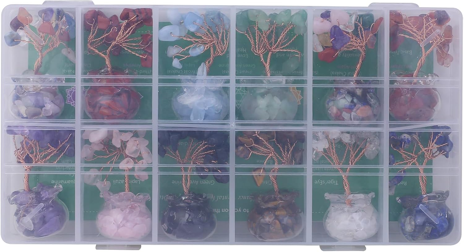 12 Pcs Handmade Small Crystal Tree Decoration Set, Copper Wire Chakra Crystal Tree Crafts, Reiki Meditation Life Crystal Tree Gifts, Suitable for Home & Office Decoration(12 PCS)