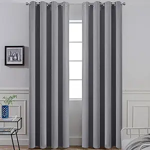 Yakamok Blackout Curtains Room Darkening Thermal Insulated Window Panels,Solid Grommet Top Drapes for Bedroom/Living Room(52Wx90L, Grey, 2 Panels)
