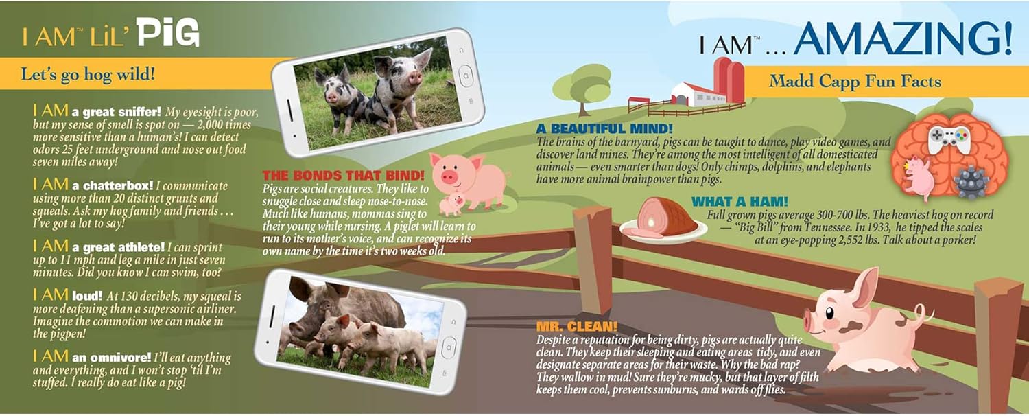 Madd Capp LiL' PIG 100 Piece Jigsaw Puzzle For Ages 5 And Up - 4019 - Unique Animal-Shaped Border, Poster Size when completed, Oversized Pieces For Easy Handling, Includes Educational Fun Facts