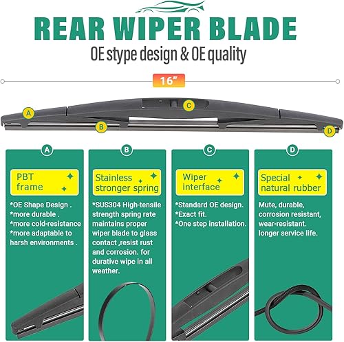 Vista 195 de 26" 20" 16" Windshield Wiper Blades Replacement for Dodge Grand Caravan 2008-2020 / Chrysler Town & Country 2008-2016 Premium All Weather Front Rear