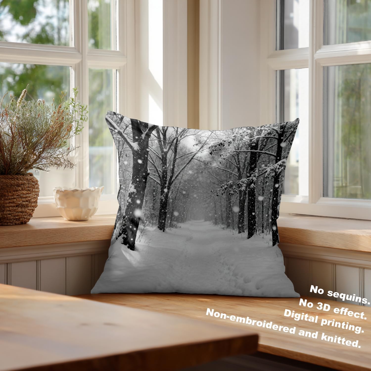 Batmerry Christmas Cool Decorative Pillow Covers, 20 x 20 Inch December Panorama of Winter Forest with Trees Covered Double Sided Throw Pillow Covers Sofa Cushion Cover Square 20 Inches(Set of 2)