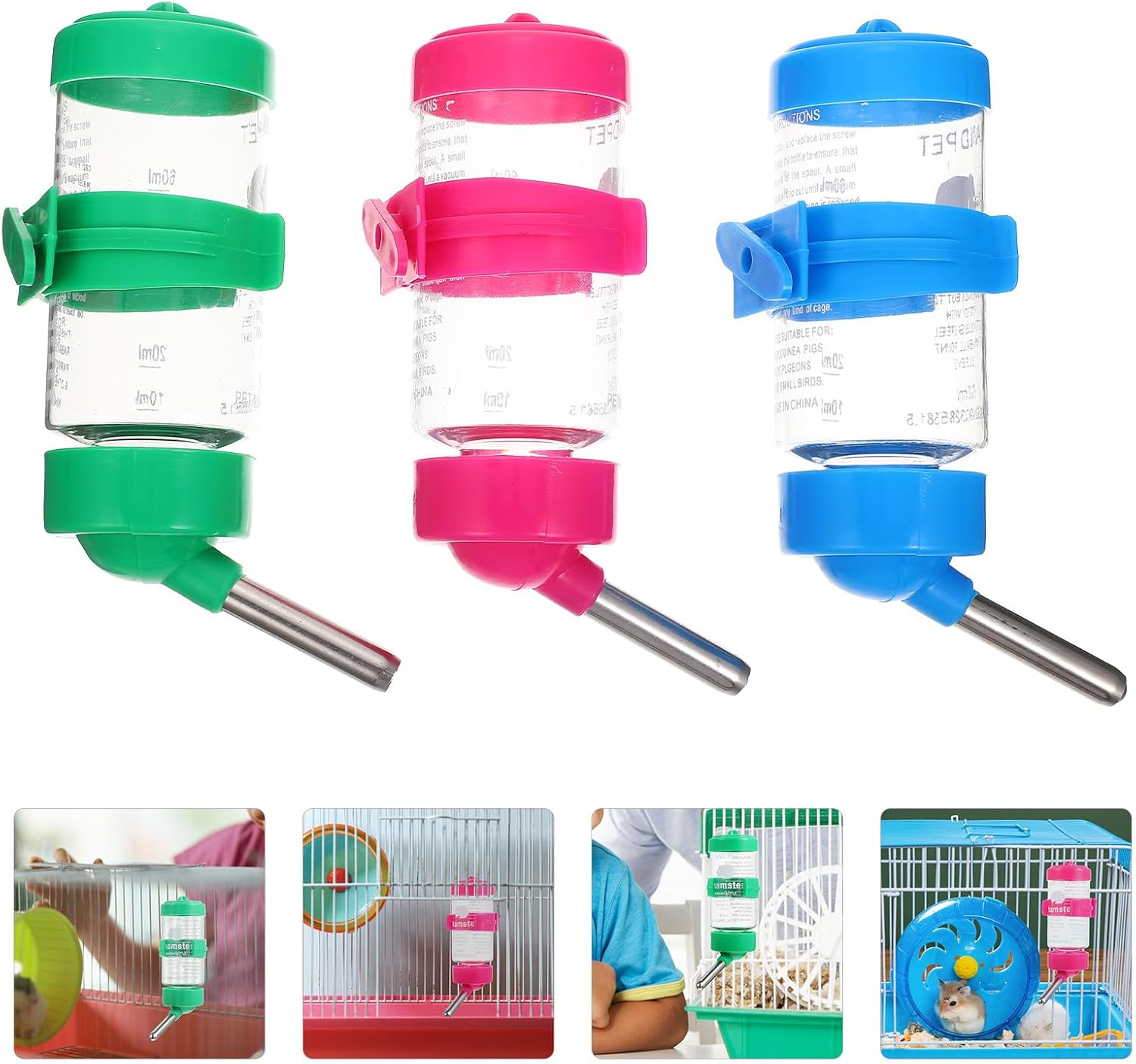SHINEOFI 3Pcs Hanging Pet Water Bottles Automatic Feeder for Hamsters Guinea Pigs Chinchillas and Small Animals Convenient Household Water Dispenser Random Color