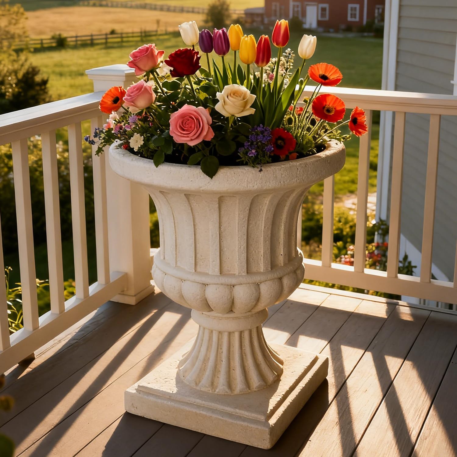 Roman Fluted Resin Urn Planter White Urn Planter for Outdoor Plants Classic Decorative Garden Urn for Patio Porch & Wedding Centerpiece