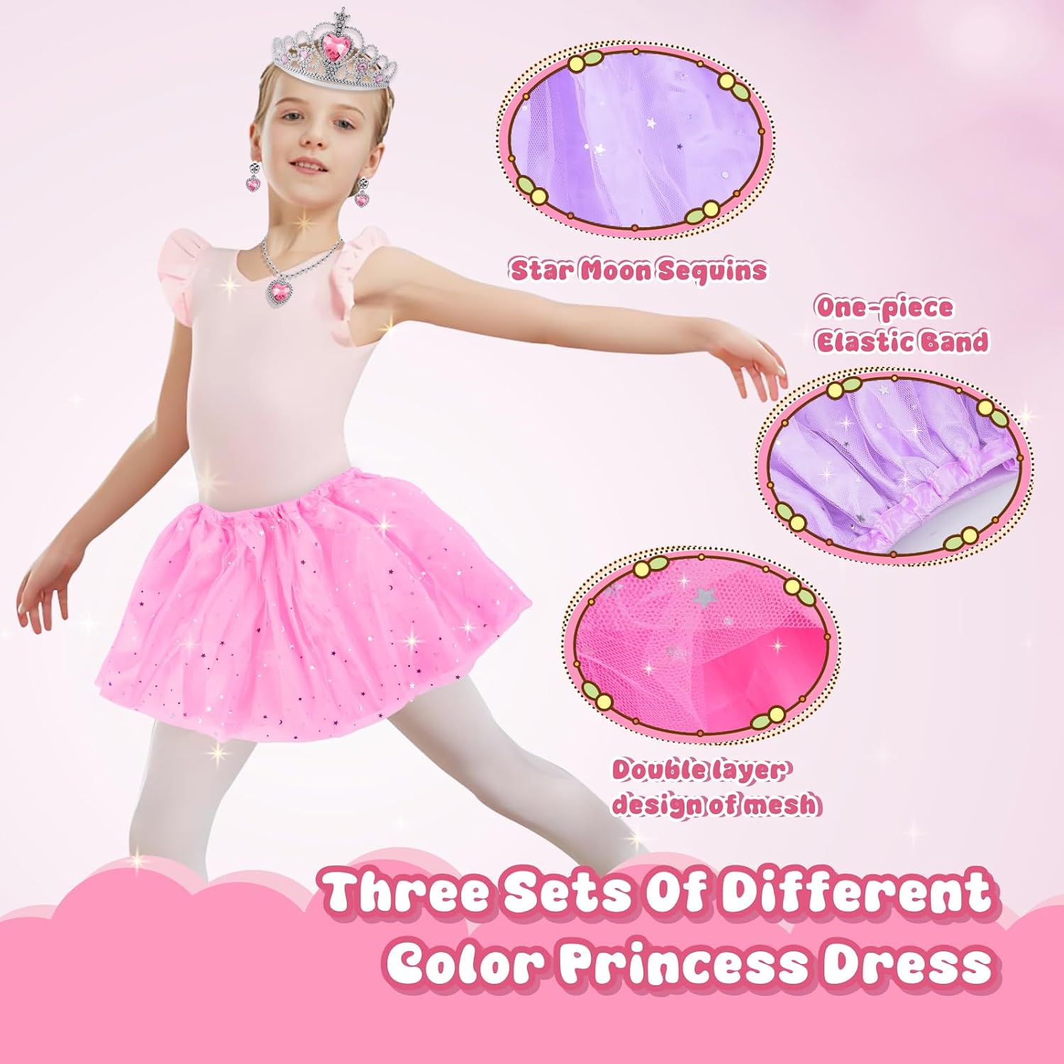 Princess Costume For Girls, Princess Dress Up For Girls 4-6 Years Old, Toddler Dress Up Toys with Tiara, Shoes & Jewelry for Girl Birthday Gift