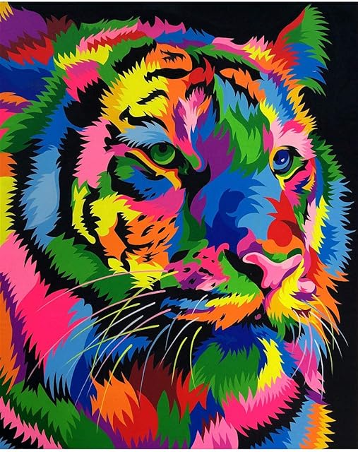 ifymei Paint by Numbers for Adults, Children, Beginners, DIY Gift Arts Kits with Brushes and Acrylic Pigment, 16x20 Inch Colorful Tiger [Without Frame]