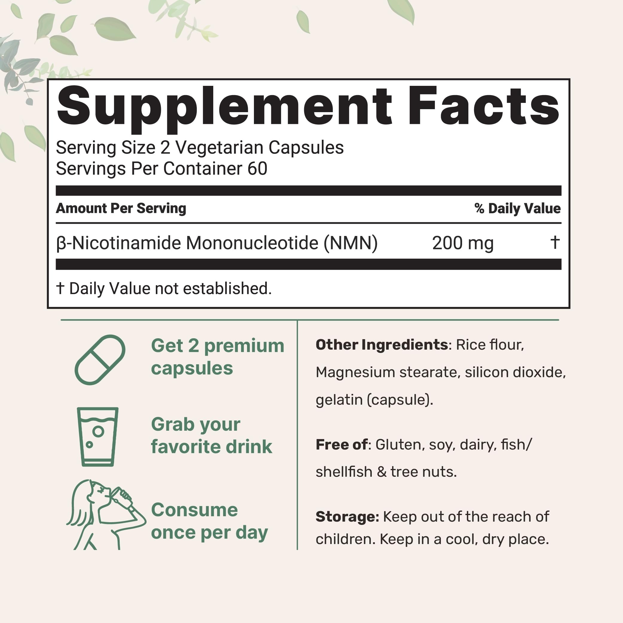 Micro Ingredients NMN 200mg Per Serving | 120 Veggie Capsules – 60 Servings | Easily Absorbed Nicotinamide Mononucleotide Form | NAD+ Precursor & NR Supplement Alternative | Non-GMO, Vegan — Amazon image 2